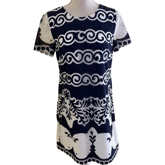 J. Crew Dresses J Crew Navy Blue Chambray And White Lace Short